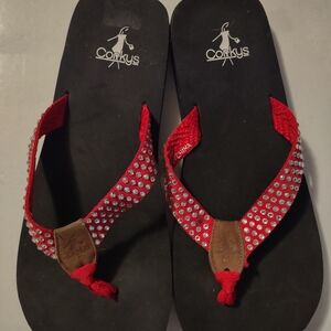 Corkys Red Rhinestone Flip Flops